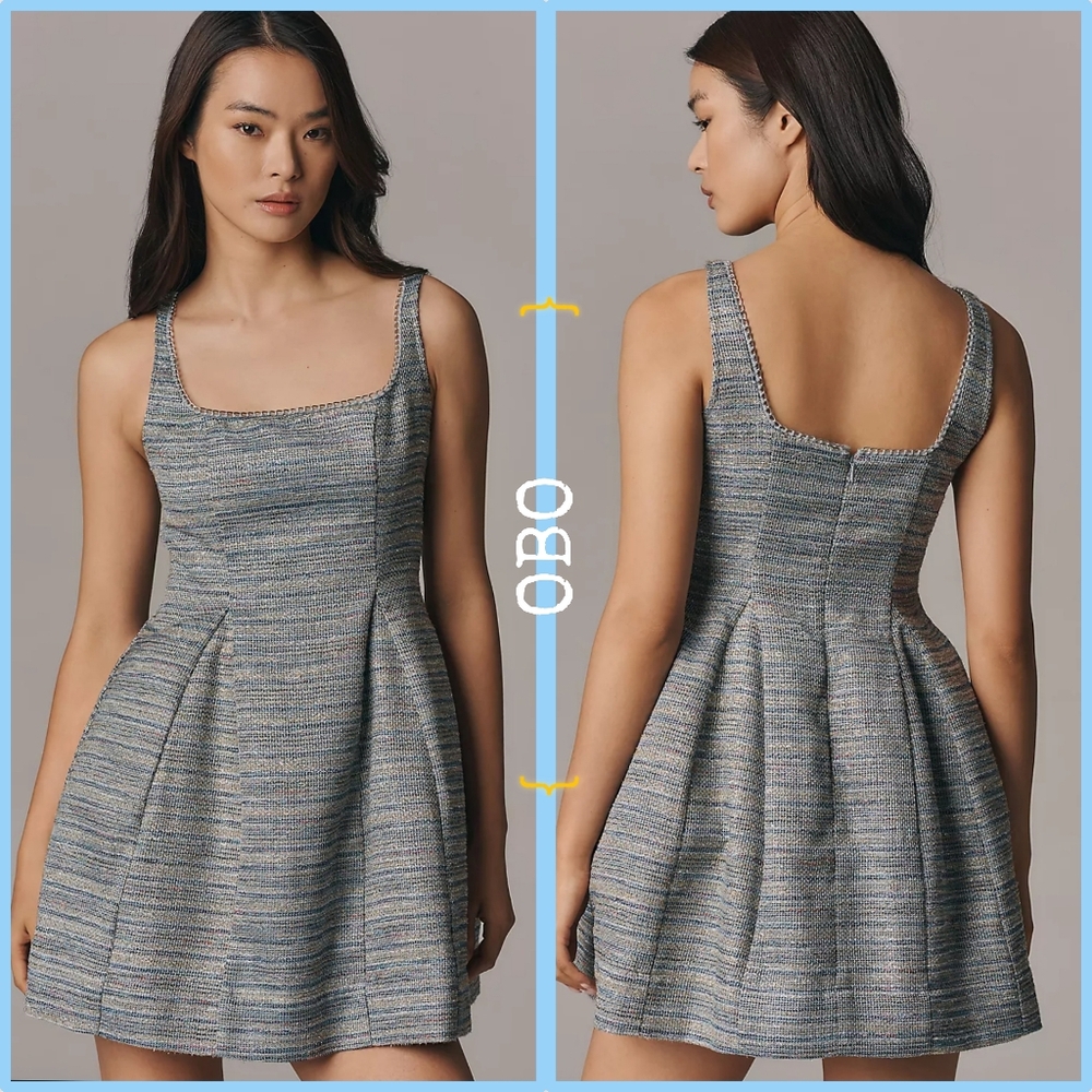 Anthropologie Sleeveless Square-Neck Tweed Fit & Flare Mini Dress